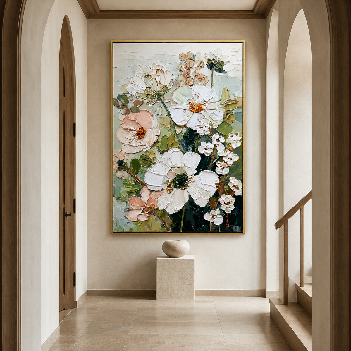 Ivory Blossom Grove-Textured Floral Oil Painting