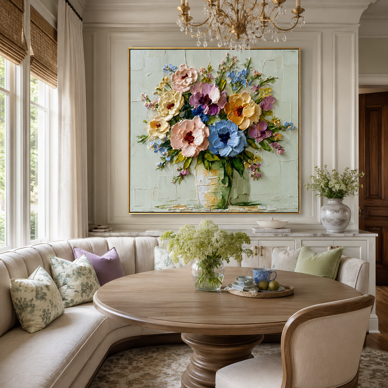 Pastel Bloom Garden-Textured Floral Oil Painting