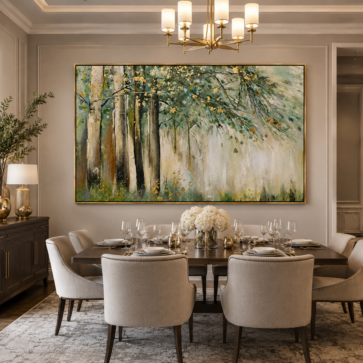 Golden Grove-Misty Forest Landscape Painting