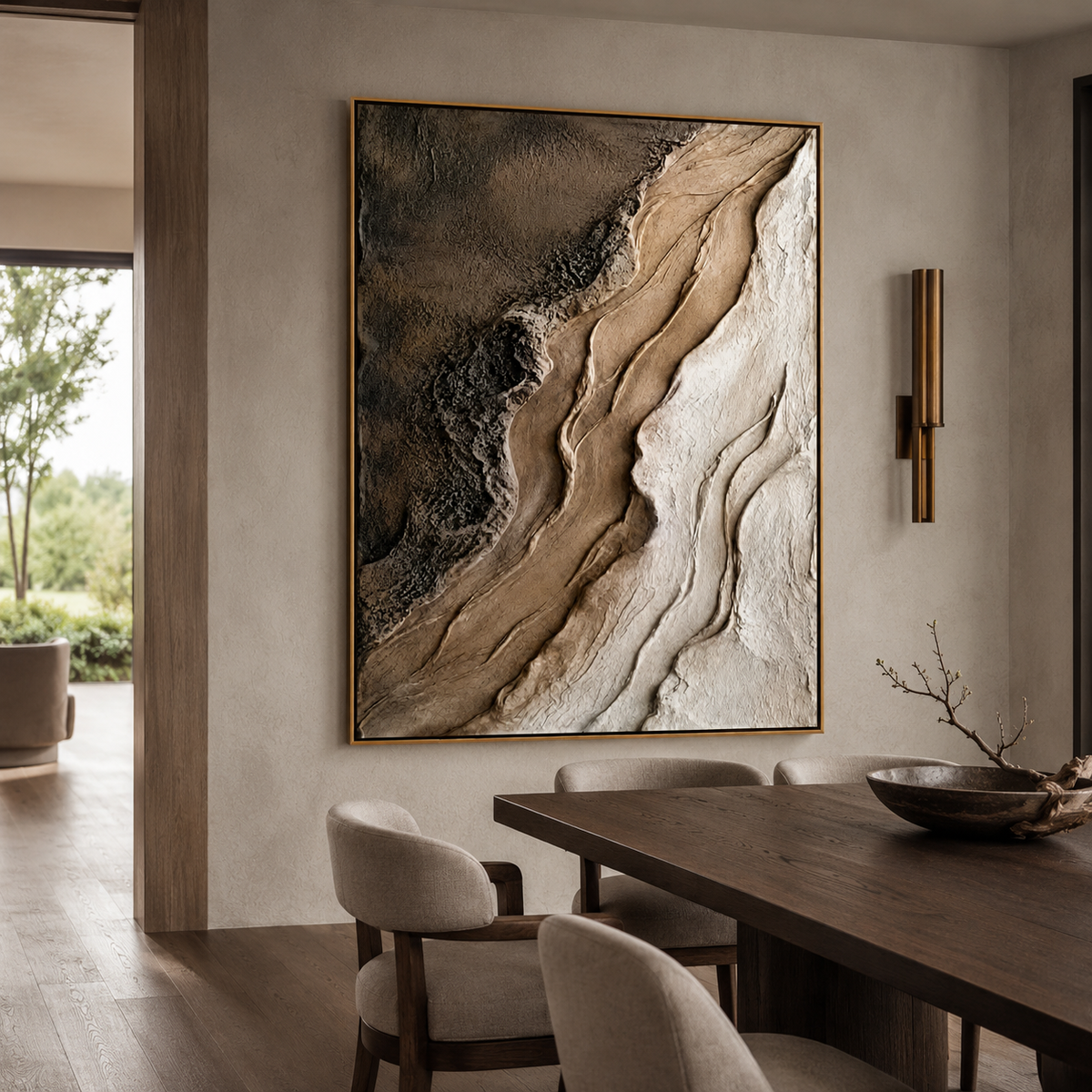 Earthen Flow-Brown White Textured Abstract Painting