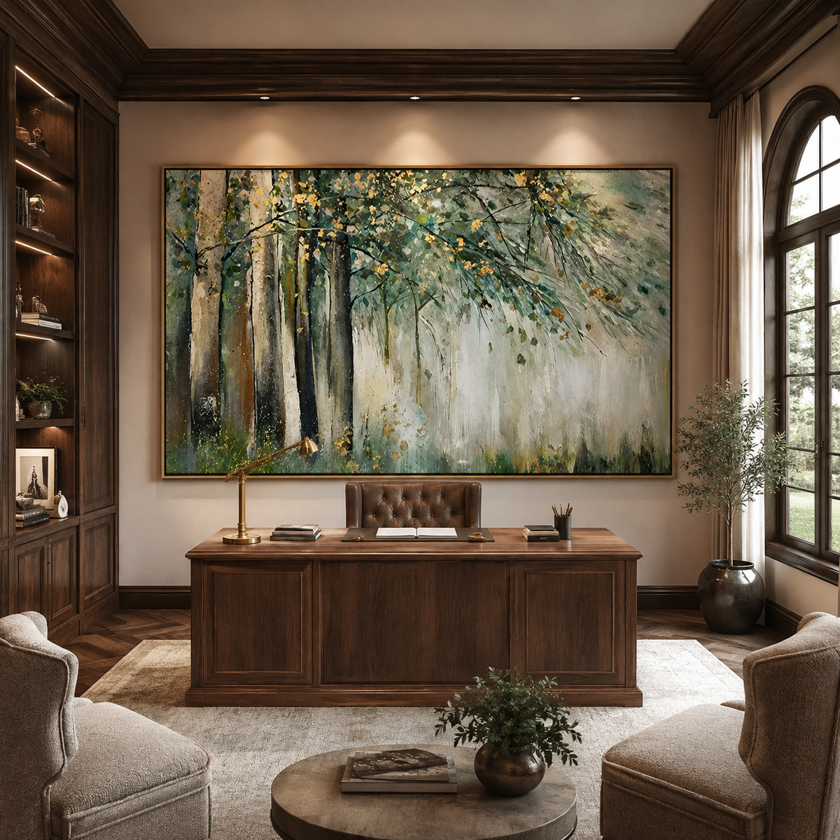 Golden Grove-Misty Forest Landscape Painting