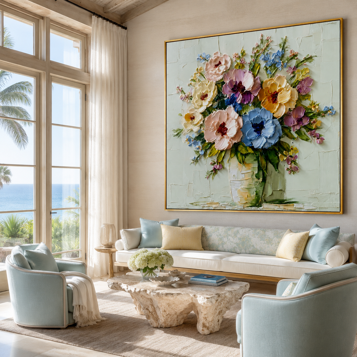Pastel Bloom Garden-Textured Floral Oil Painting