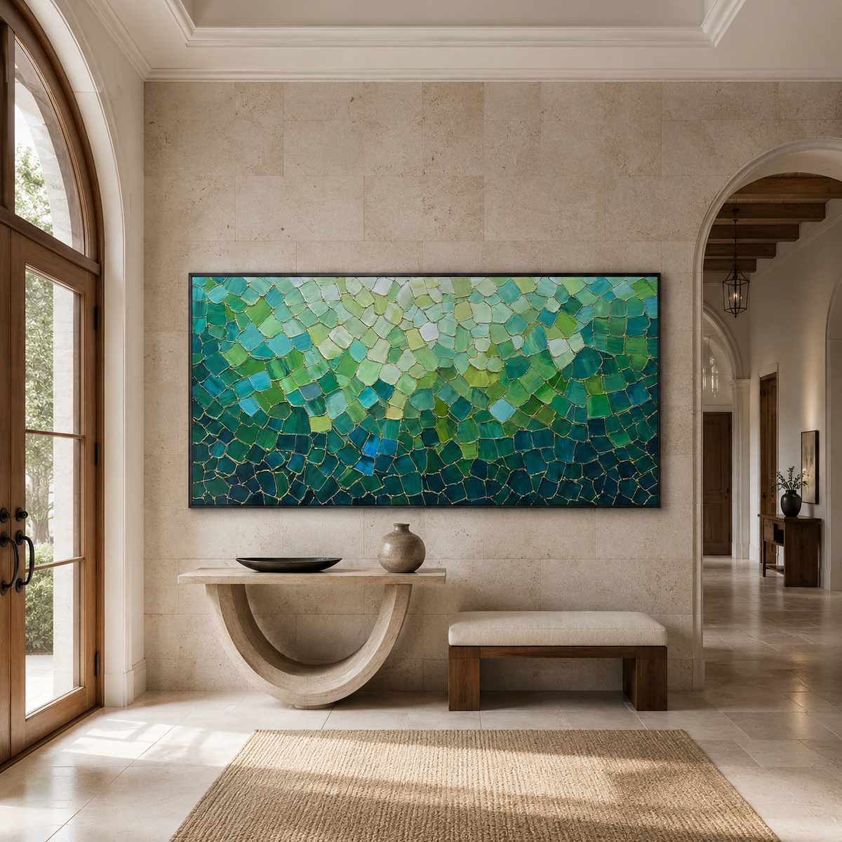 Emerald Tesserae-Green Mosaic Abstract Painting