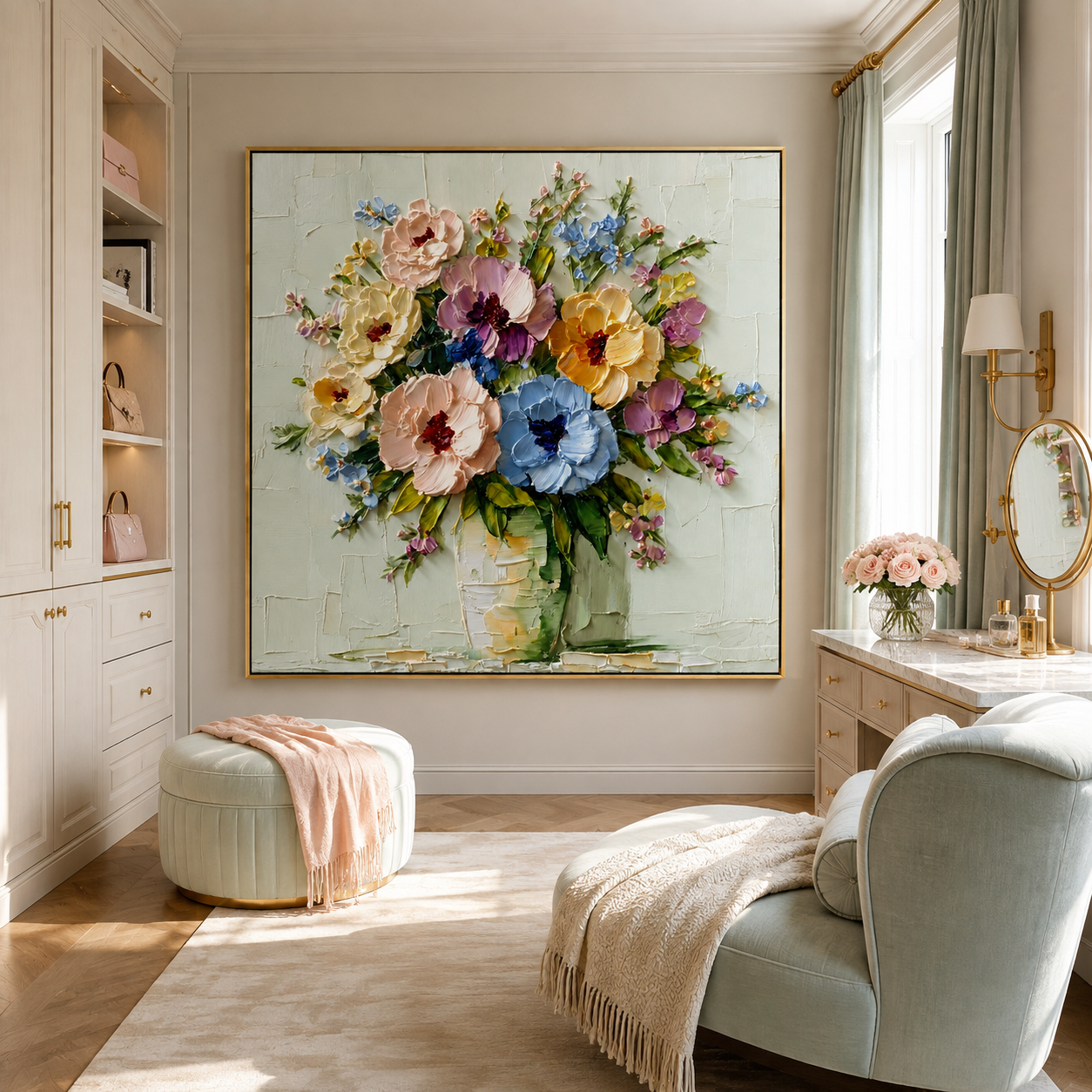 Pastel Bloom Garden-Textured Floral Oil Painting
