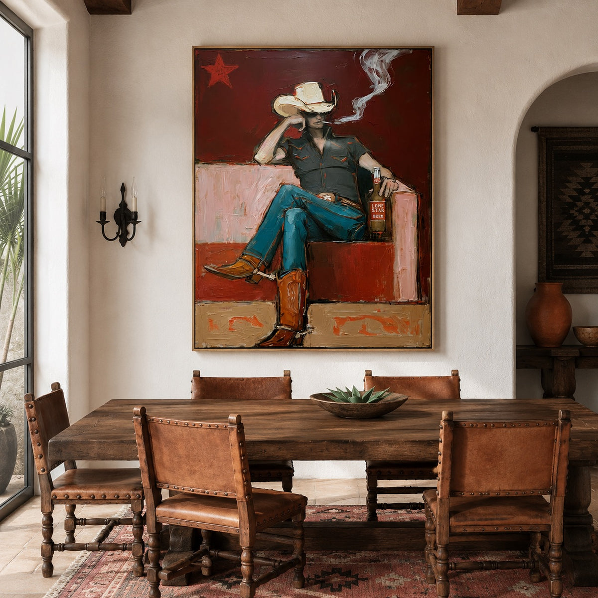 After Hours-Smoking Cowboy Oil Painting