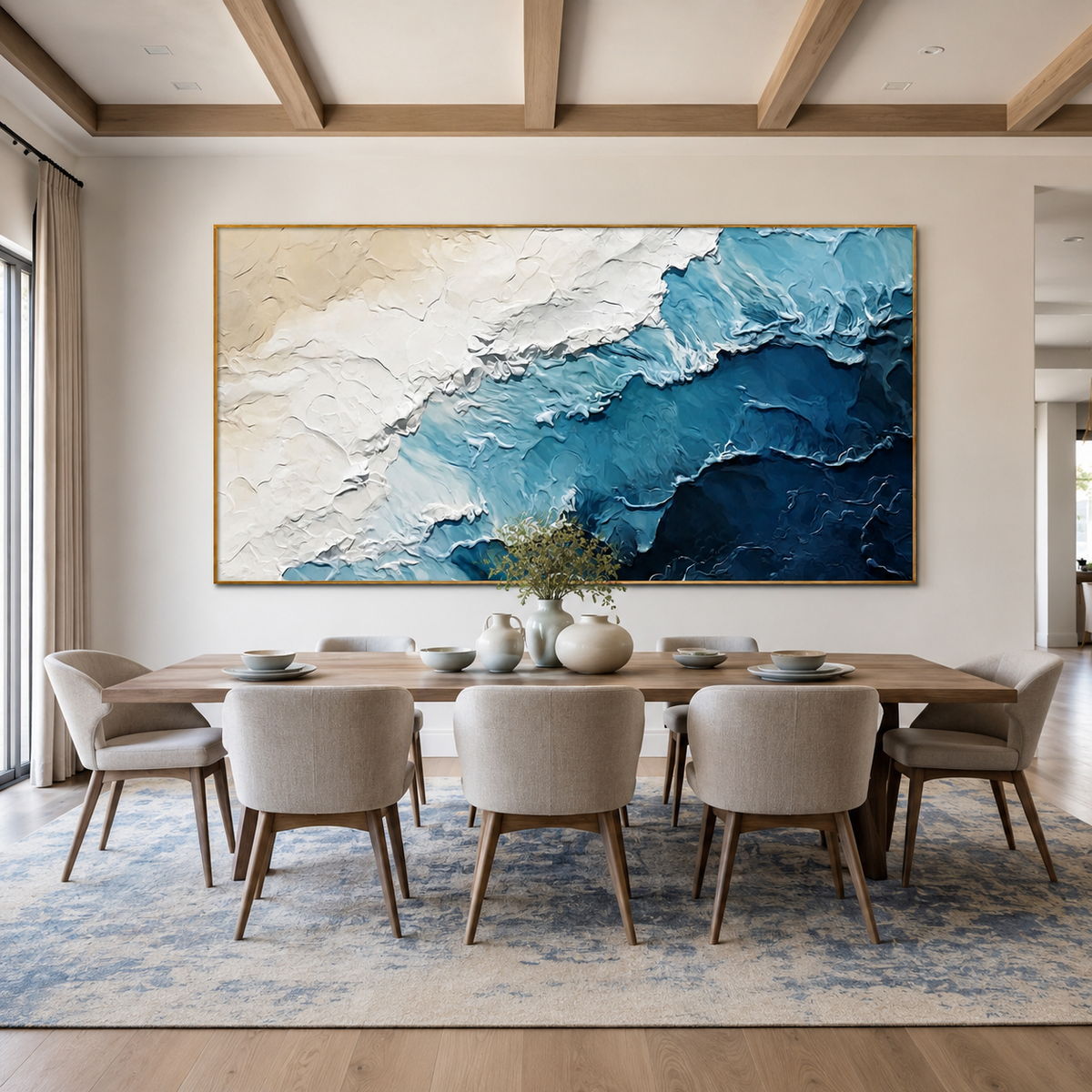 Tidal Drift-Blue White Textured Ocean Painting