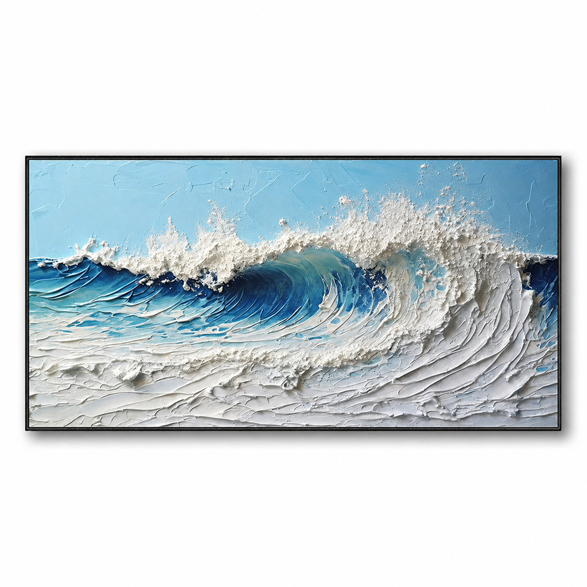 Cresting Azure-Blue White Impasto Ocean Wave Painting