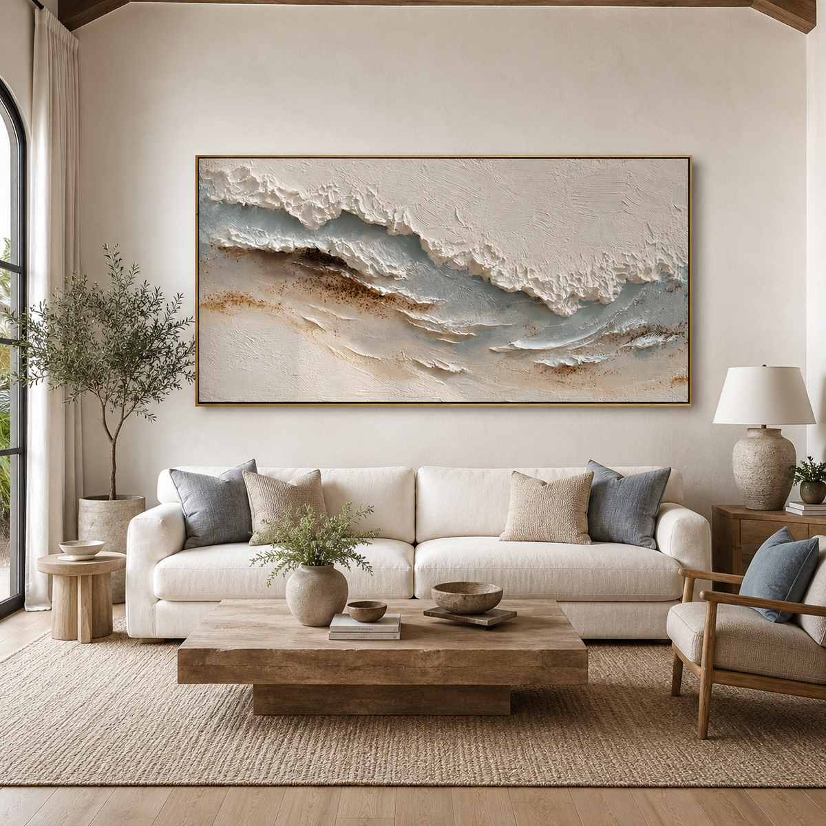 Quiet Shore-Neutral Blue Textured Coastal Painting