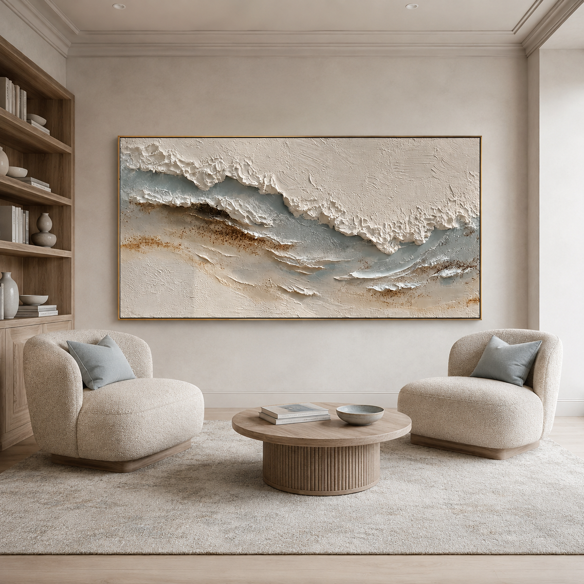 Quiet Shore-Neutral Blue Textured Coastal Painting
