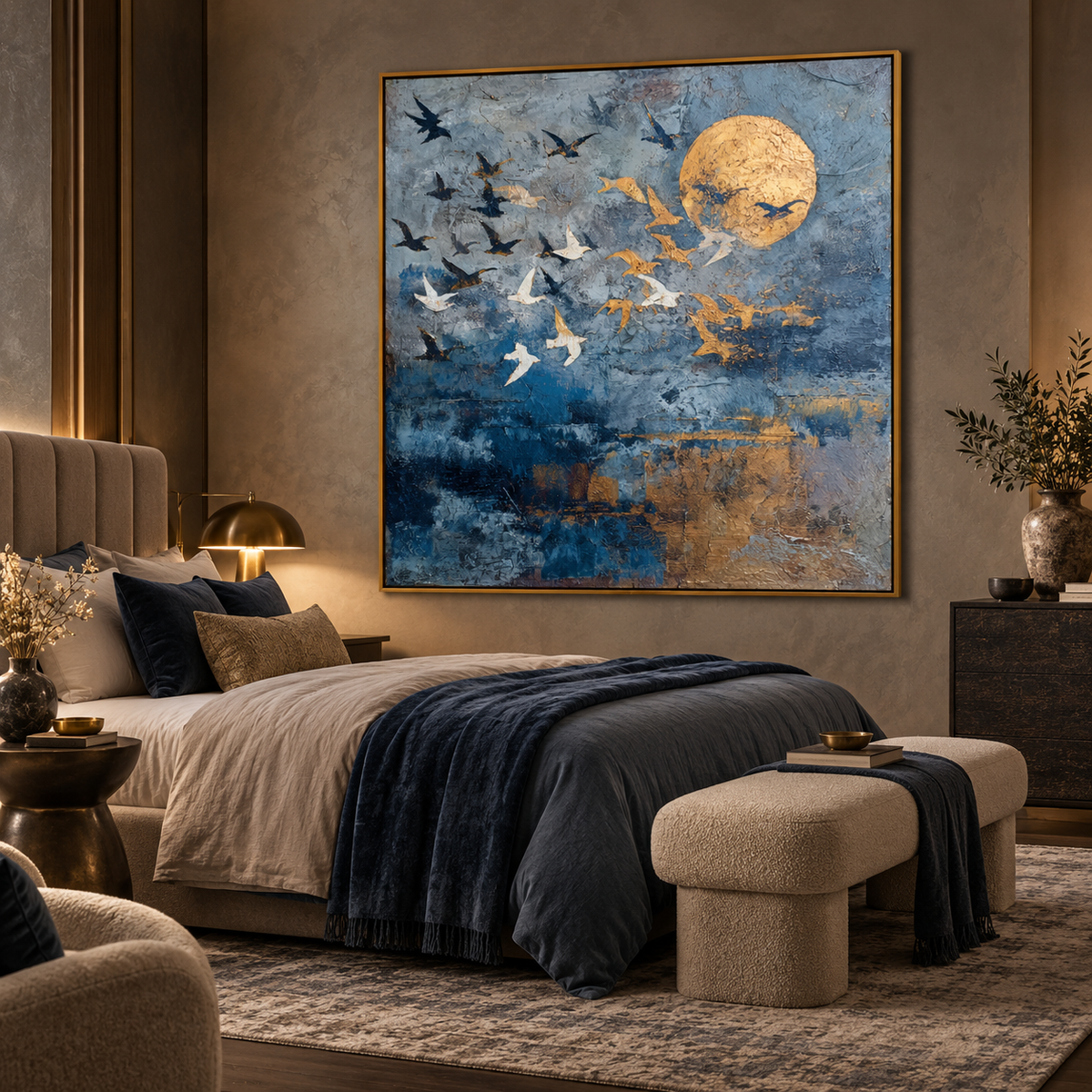 Moonlit Flight-Bird Abstract Texture Painting