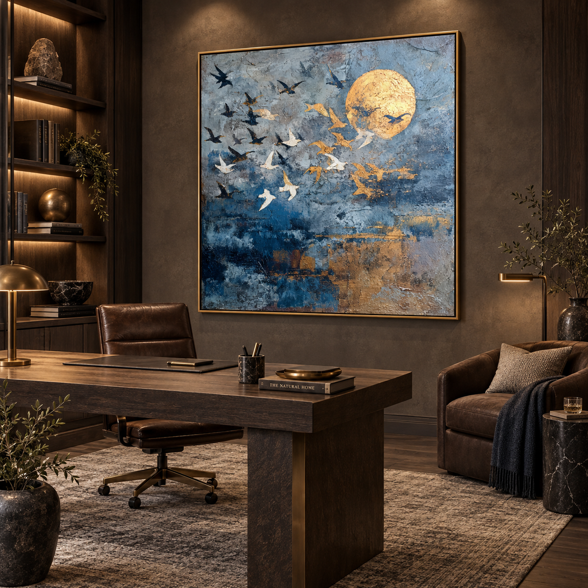 Moonlit Flight-Bird Abstract Texture Painting