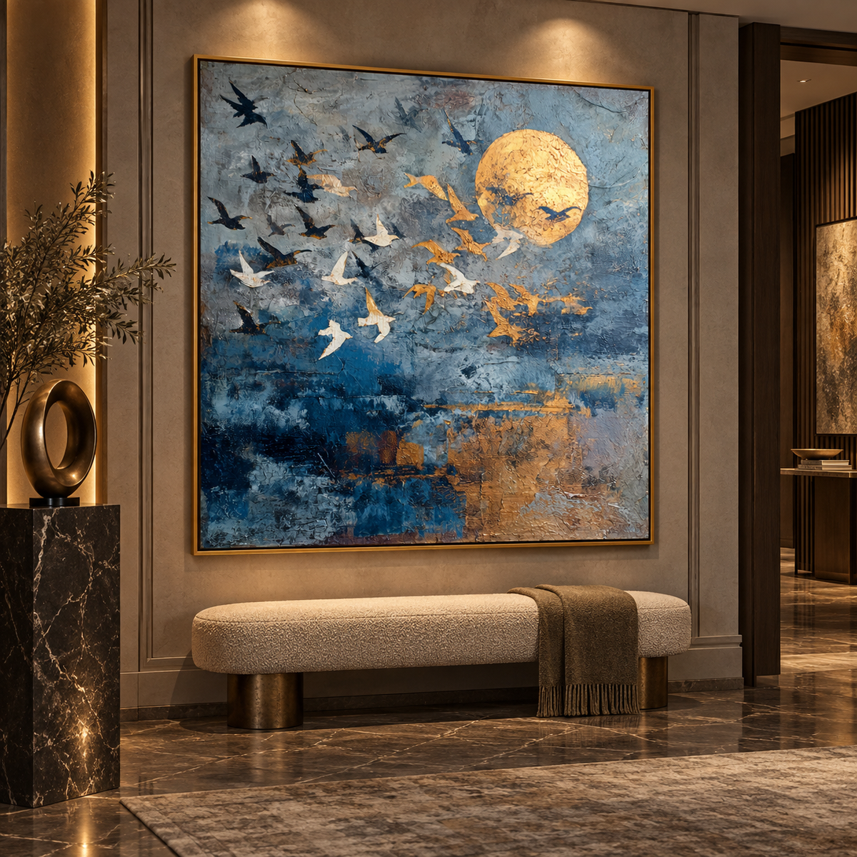 Moonlit Flight-Bird Abstract Texture Painting