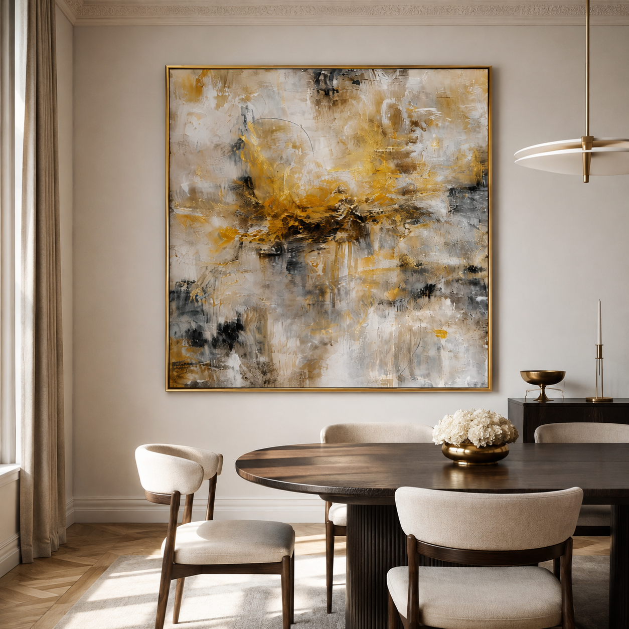 Golden Drift-Beige Abstract Impasto Painting