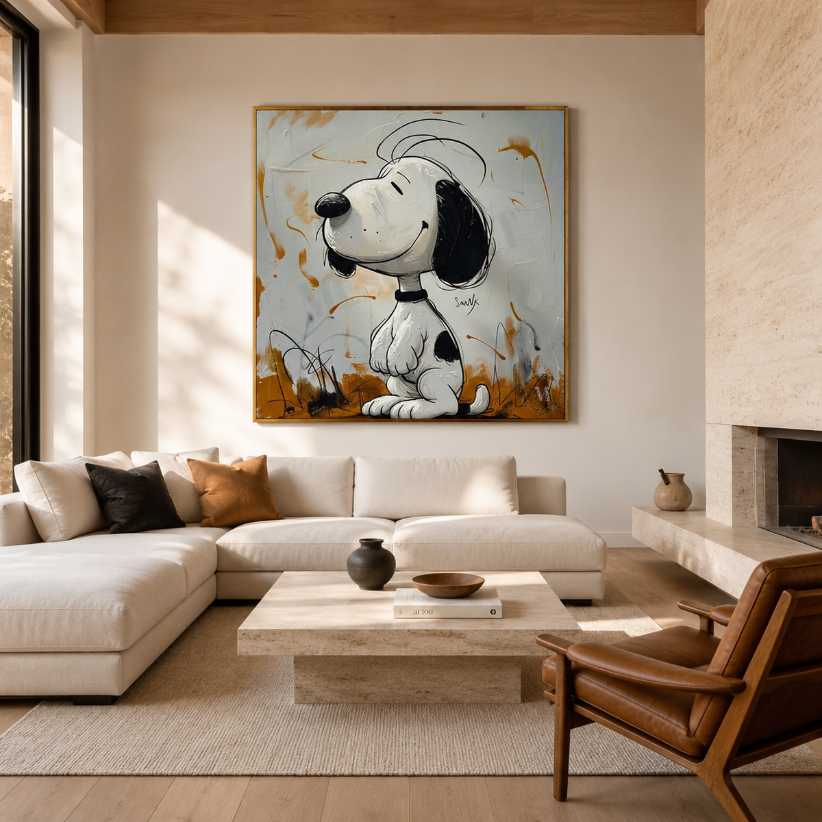 Golden Companion-Black and White Dog Portrait Painting