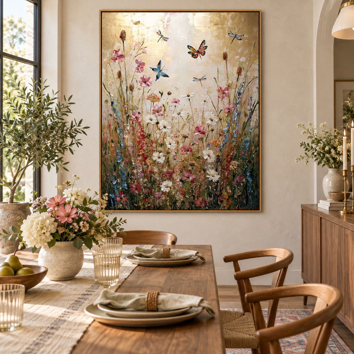 Golden Meadow-Wildflower Butterfly Painting