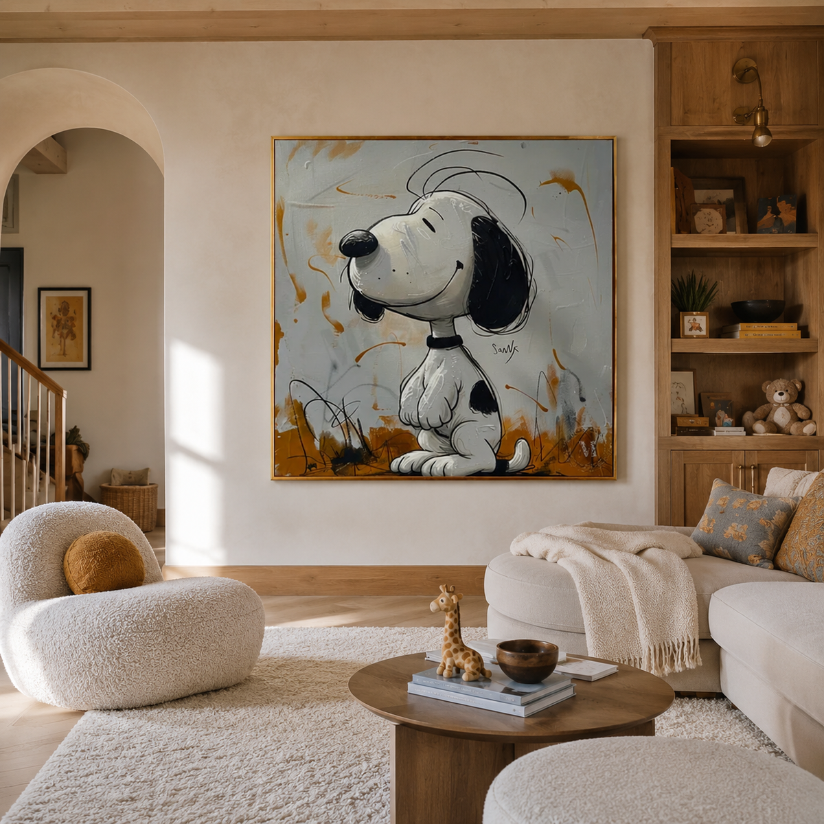 Golden Companion-Black and White Dog Portrait Painting