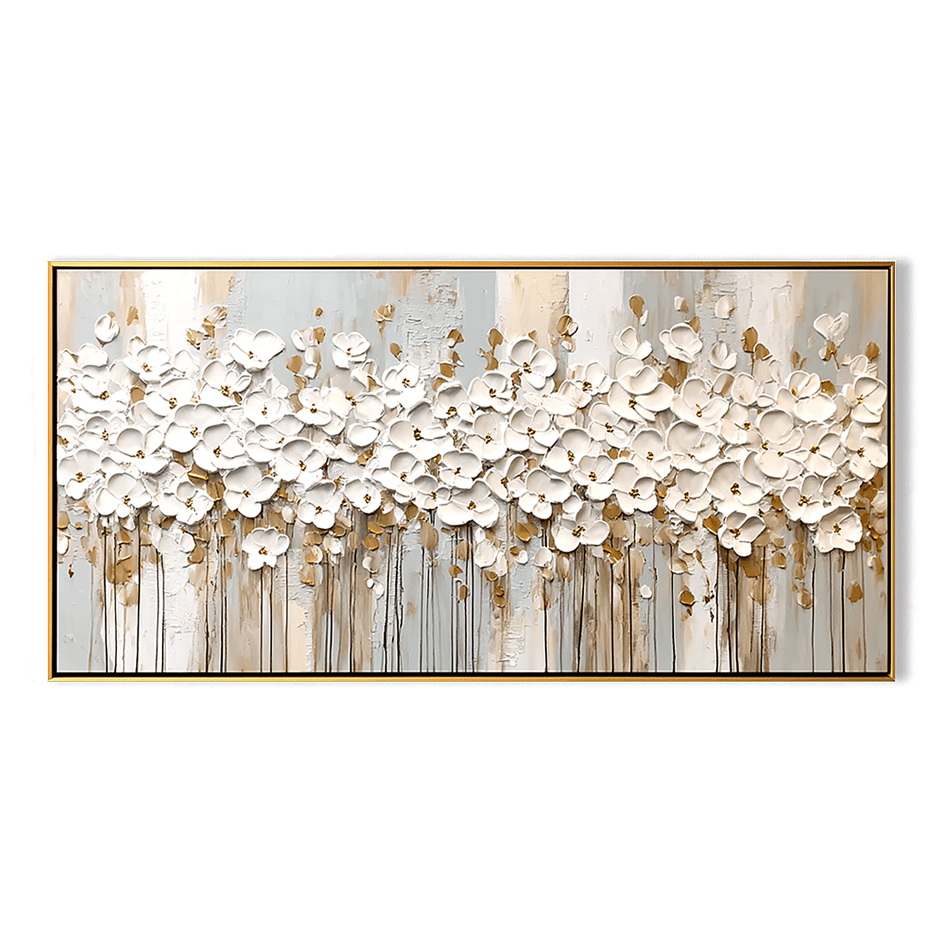 Ivory Blossom-White Gold Floral Painting