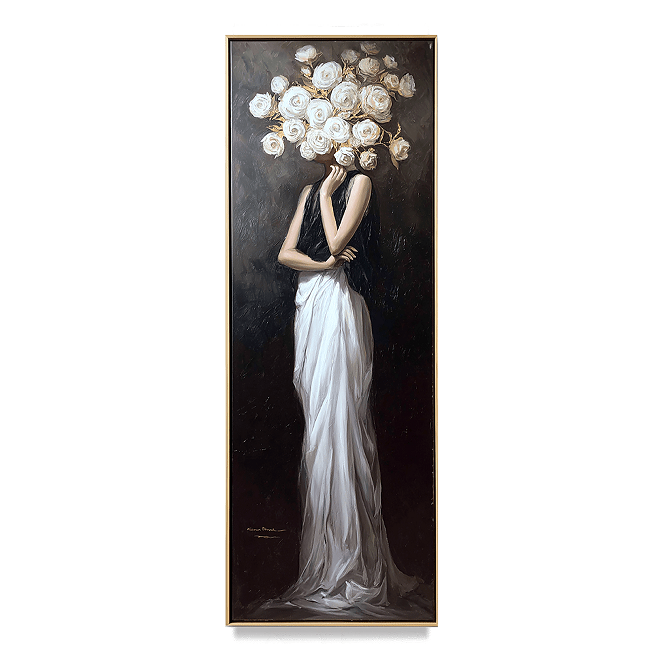 Silent Bloom-White Rose Woman Painting