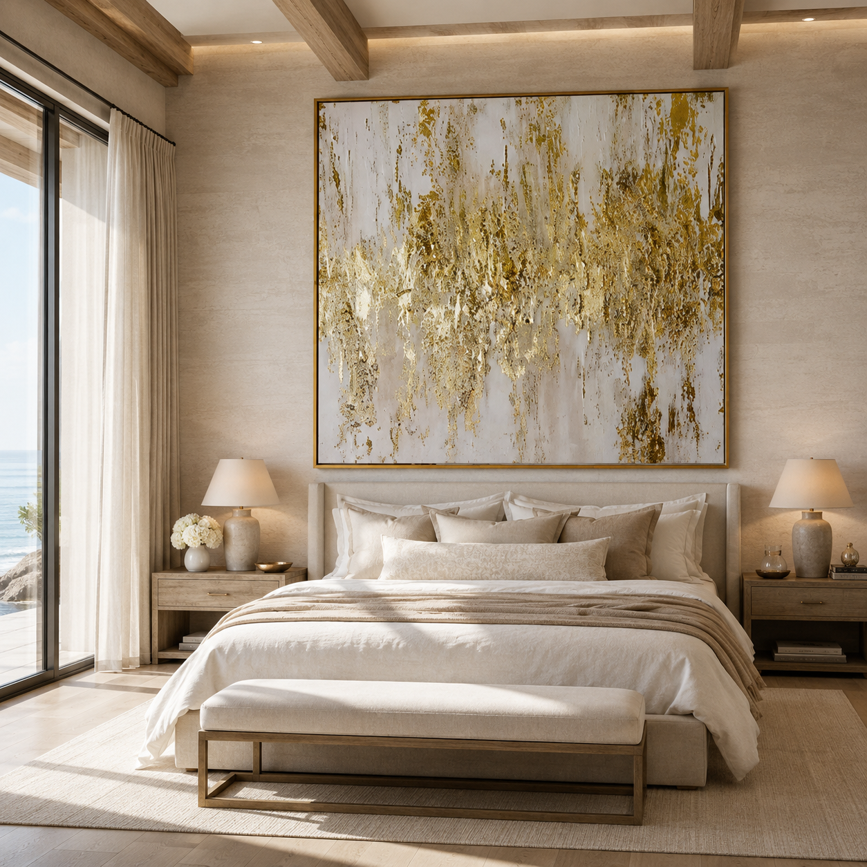 Golden Rainfall-Abstract Textured Gold Painting