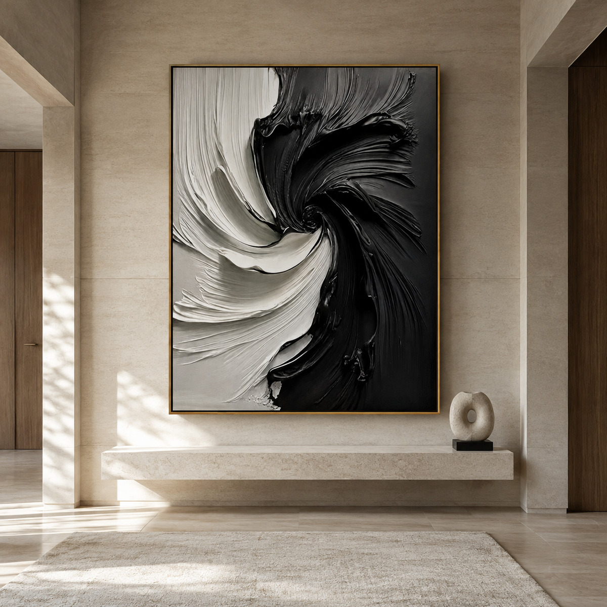 Dual Current-Black White Swirl Abstract Painting