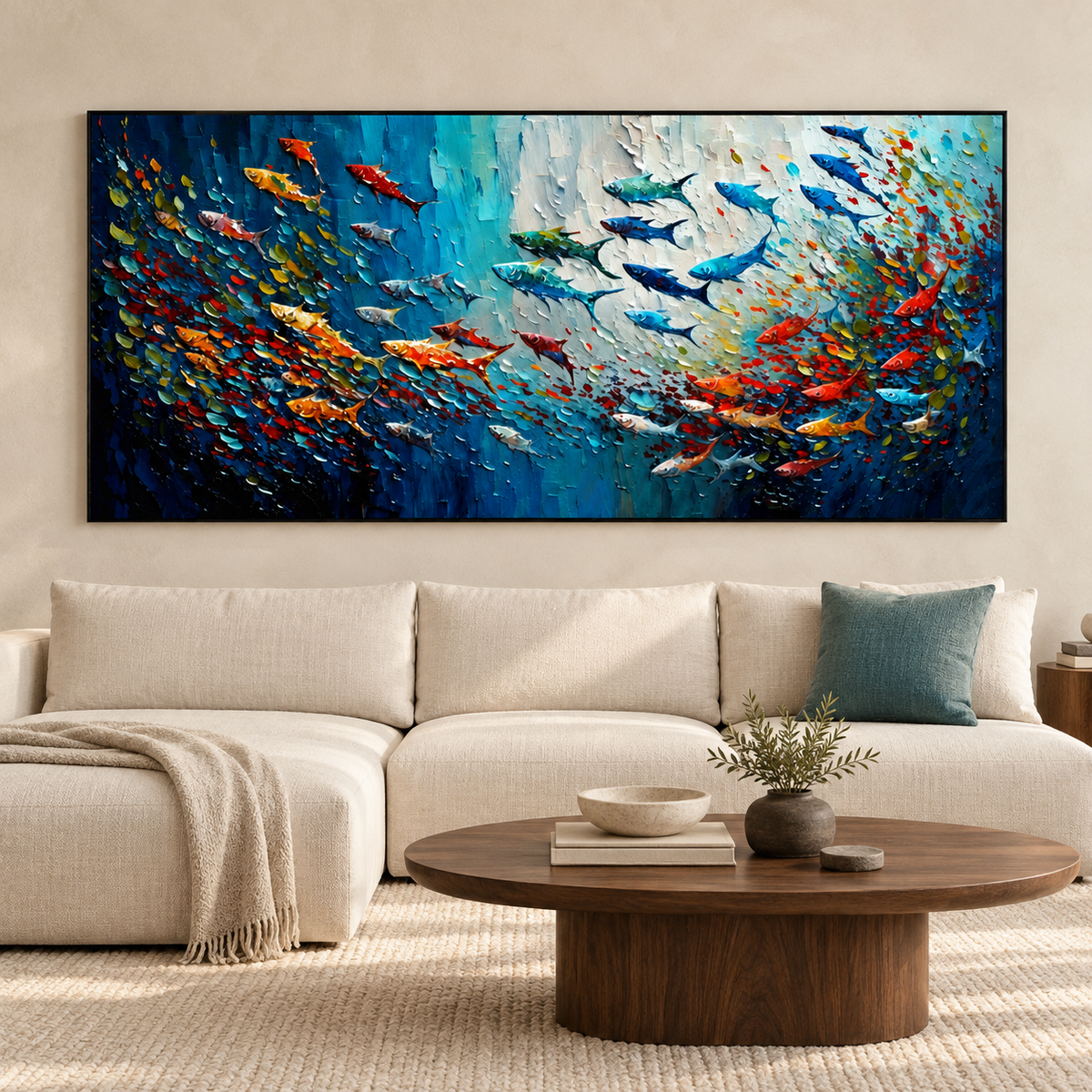 Ocean Current Symphony-Colorful Fish Underwater Textured Painting