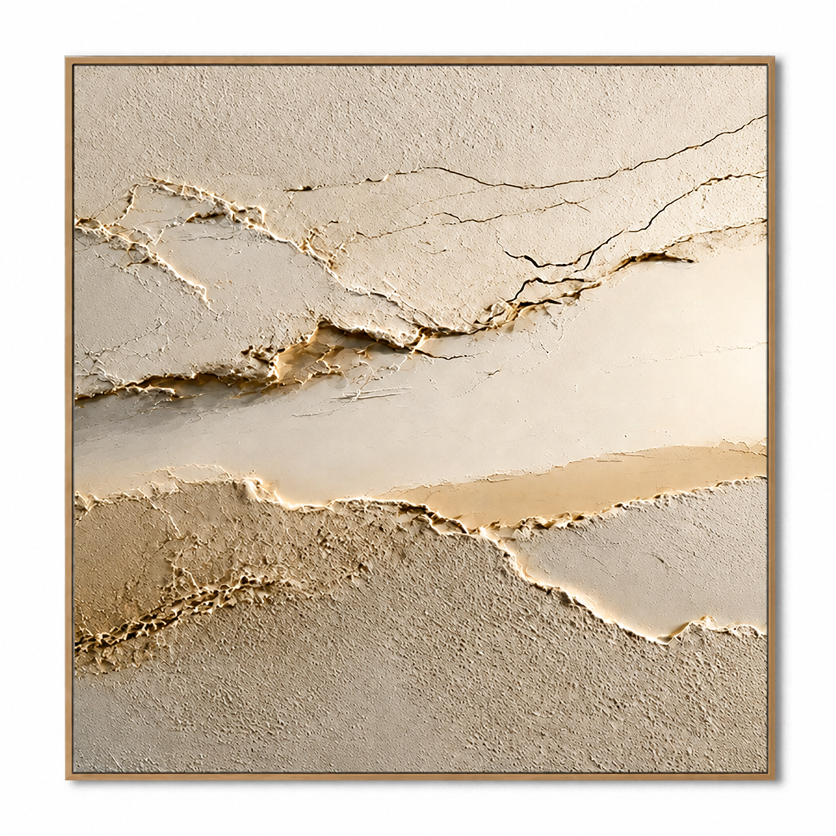 Golden Vein Horizon-Modern Beige Textured Abstract Painting