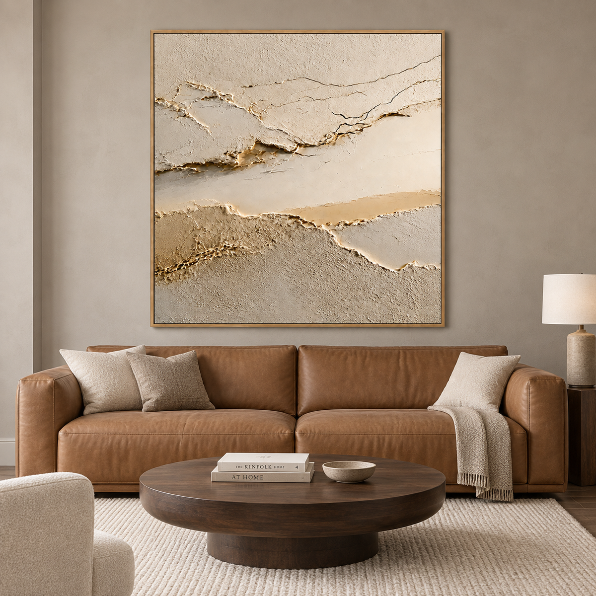 Golden Vein Horizon-Modern Beige Textured Abstract Painting