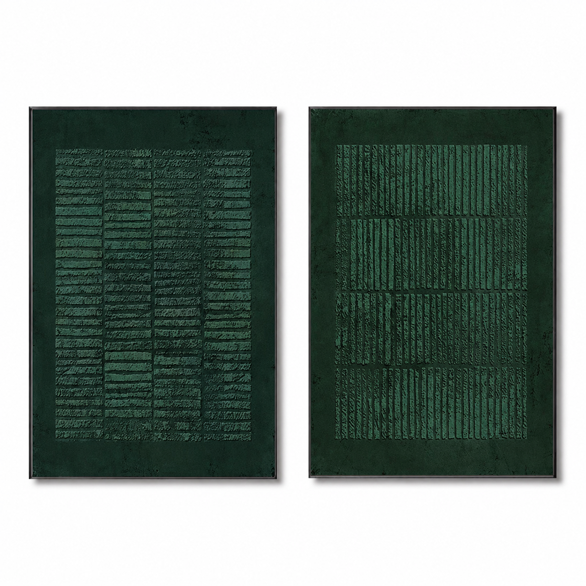 Emerald Grid Harmony-Modern Abstract Textured Green Diptych Painting