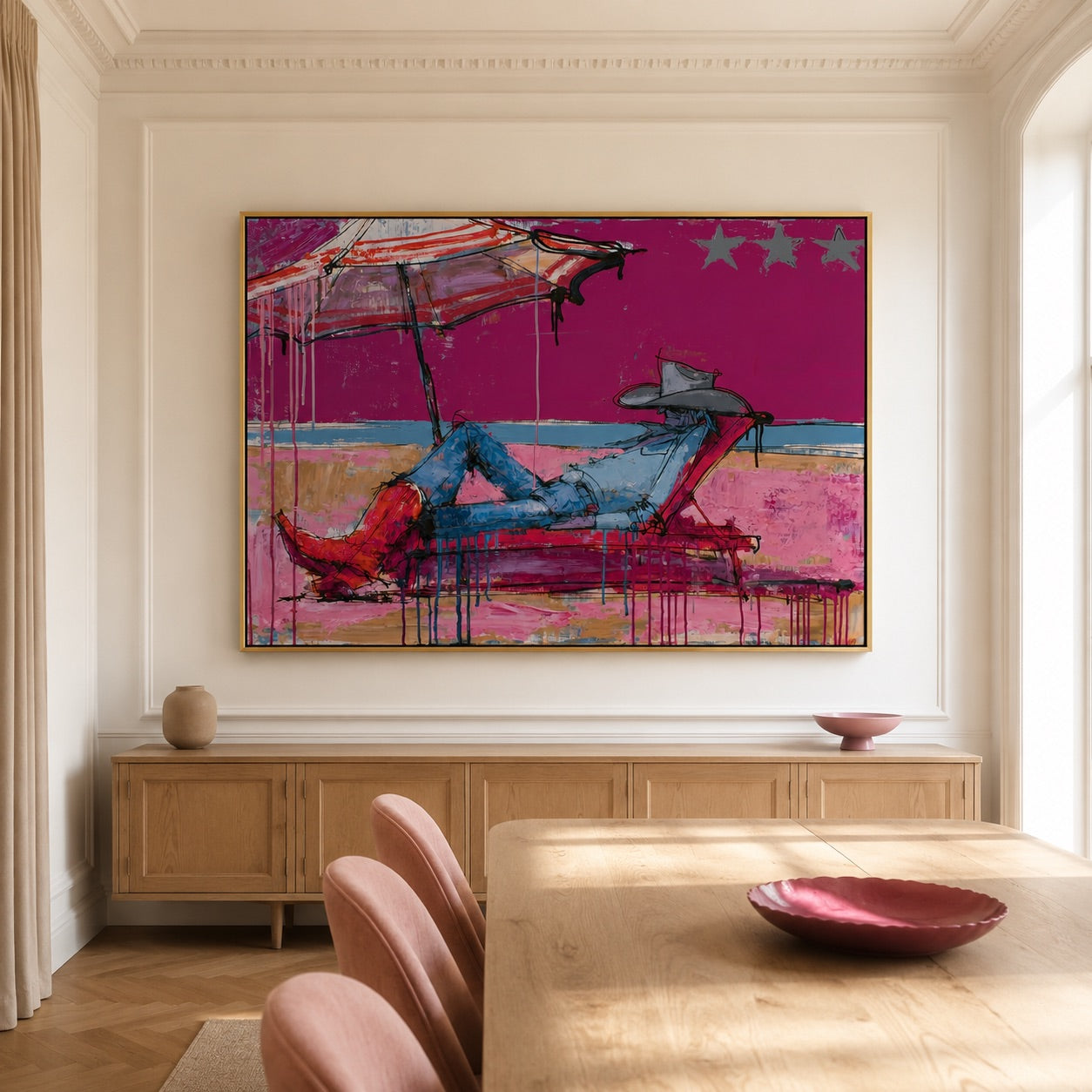 Neon Siesta-Reclining Cowgirl Oil Painting