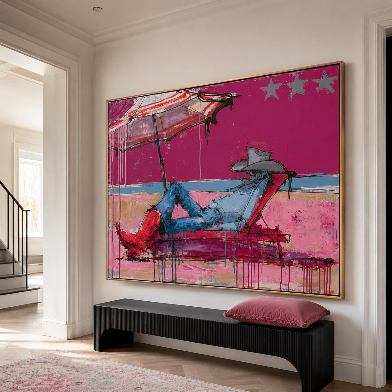 Neon Siesta-Reclining Cowgirl Oil Painting