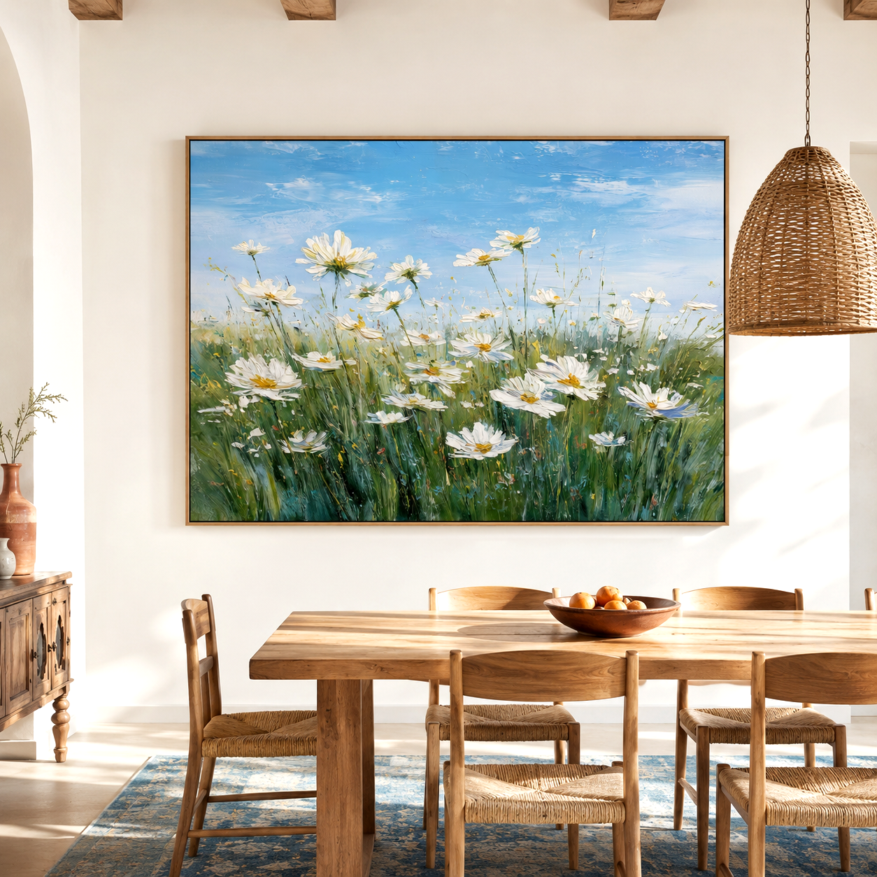 Sky Meadow-White Daisy Oil Painting