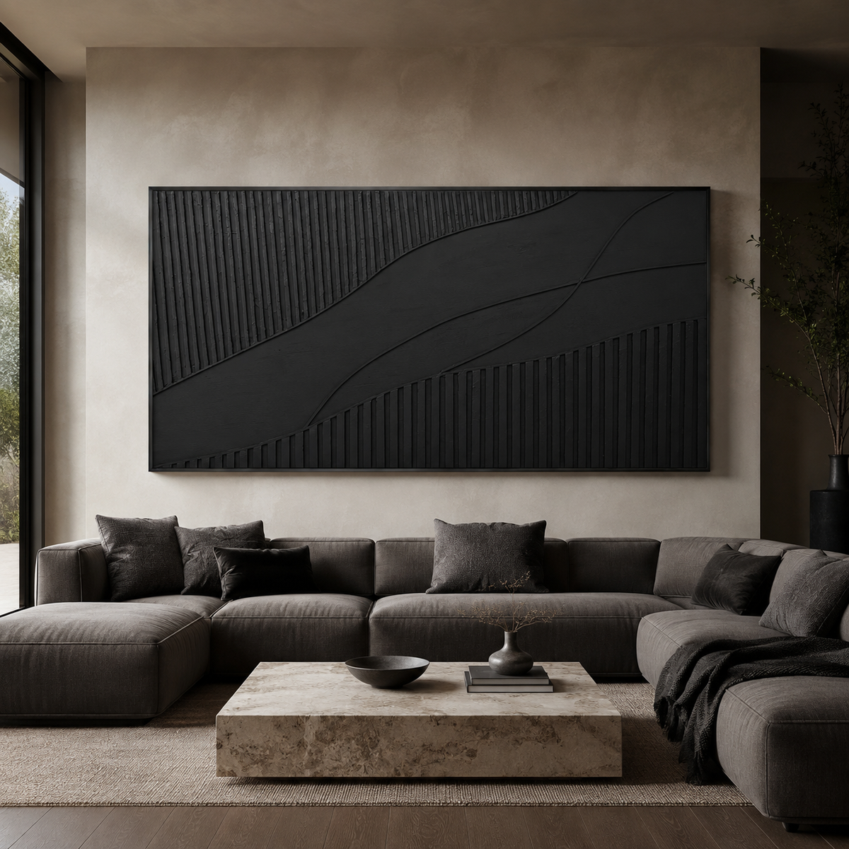 Obsidian Wave Relief-Abstract Textured Wall Art