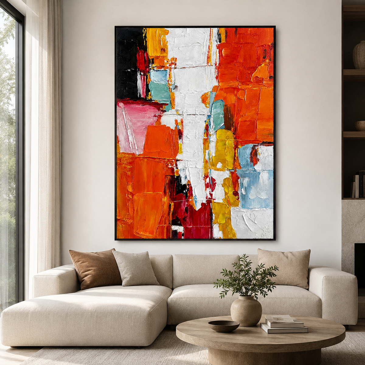 Vibrant Color Blocks-Abstract Textured Oil Painting