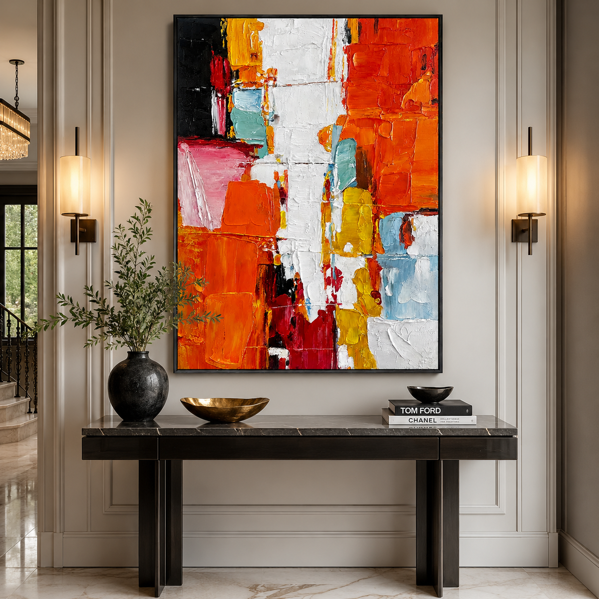 Vibrant Color Blocks-Abstract Textured Oil Painting