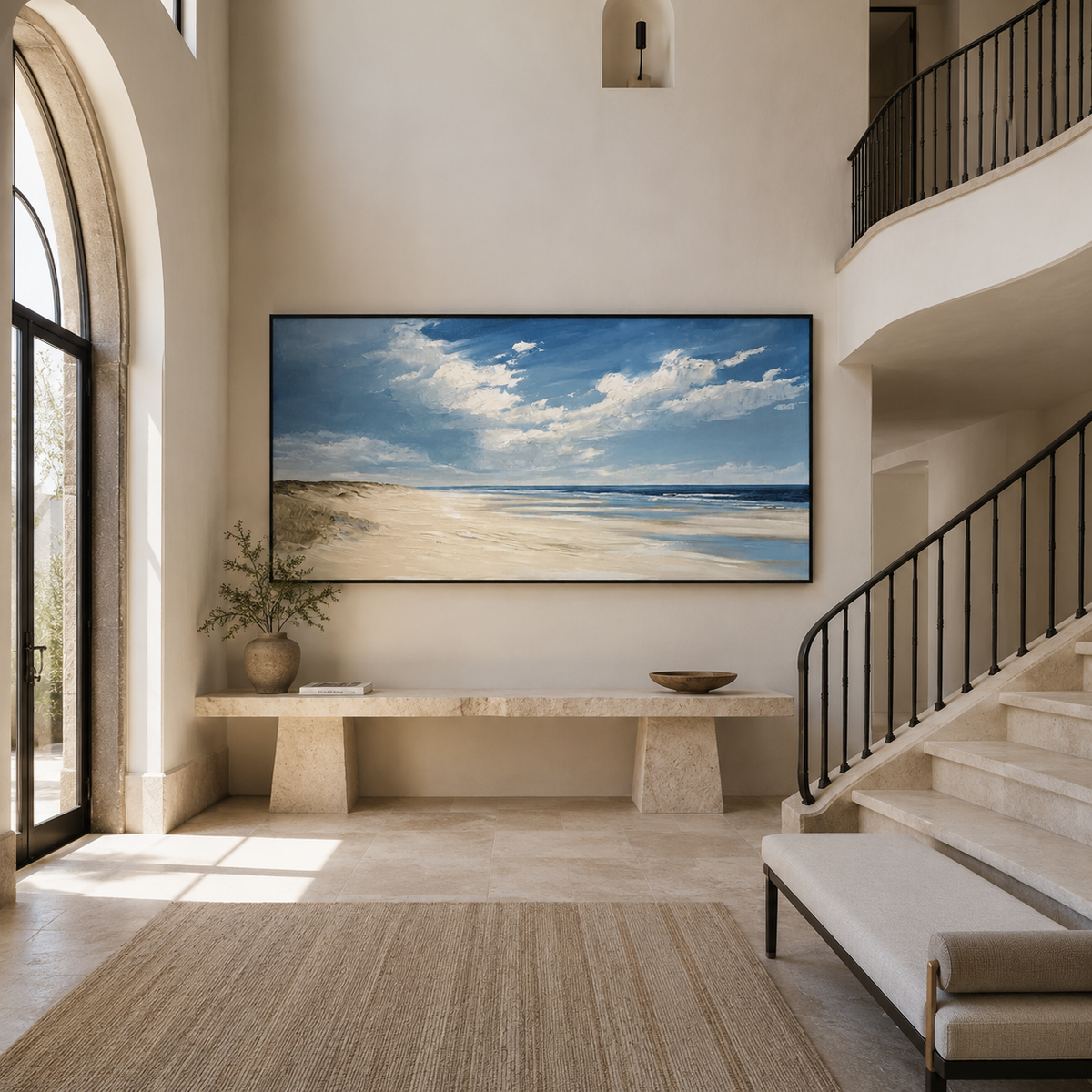 Coastal Daylight-Blue Beach Landscape Painting