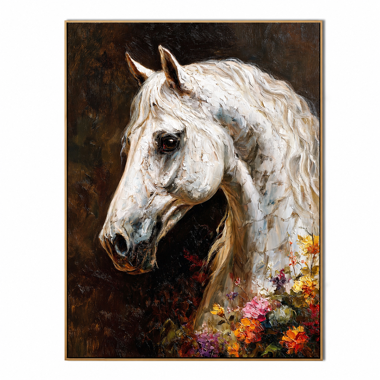 White Stallion-Bloom Horse Oil Painting