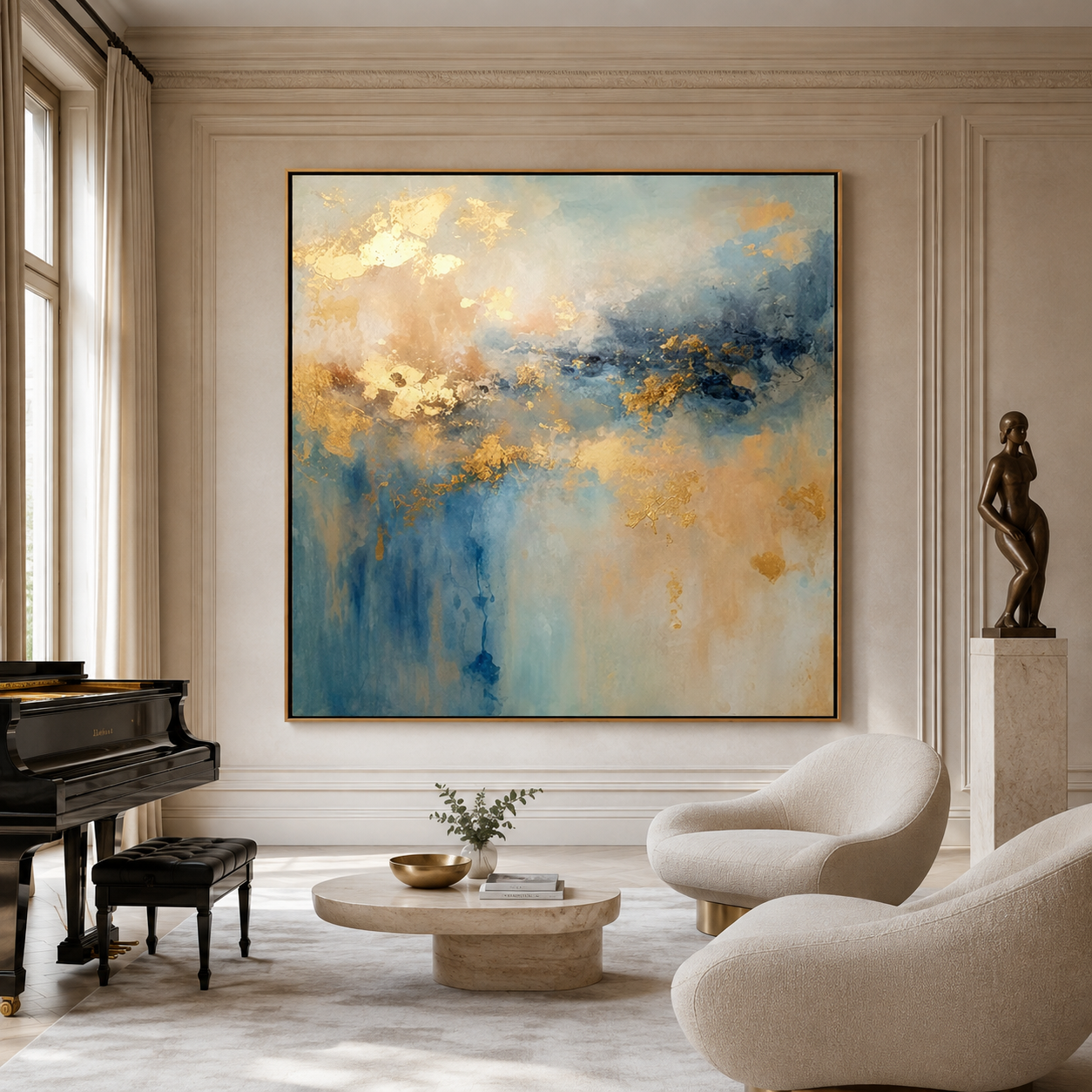 Golden Mist-Blue Abstract Ocean Painting