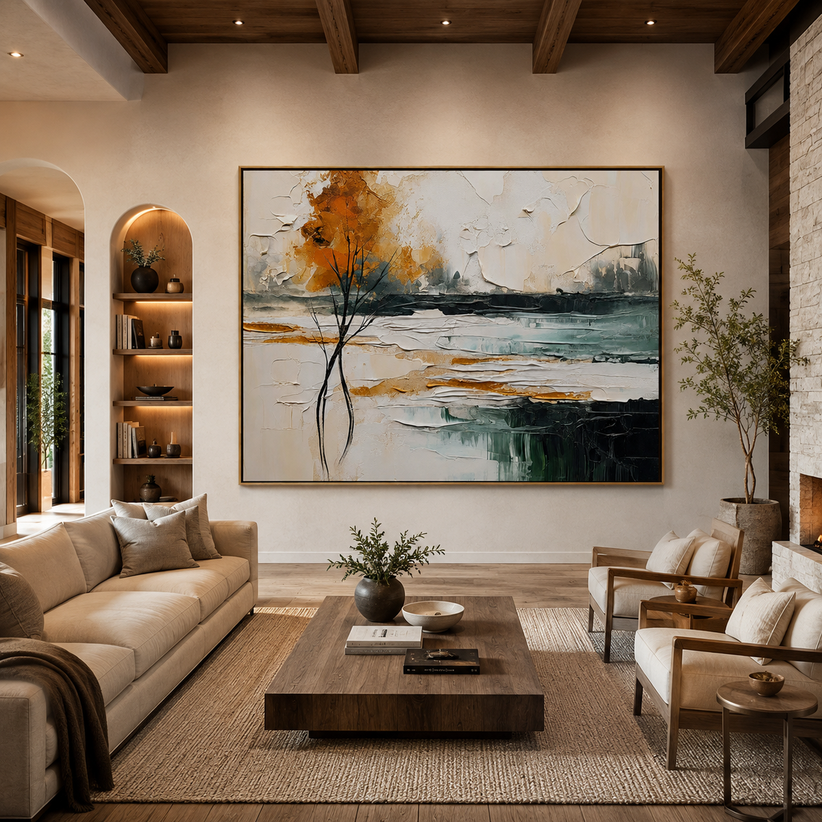 Amber Solitude-Abstract Autumn Tree Landscape Painting