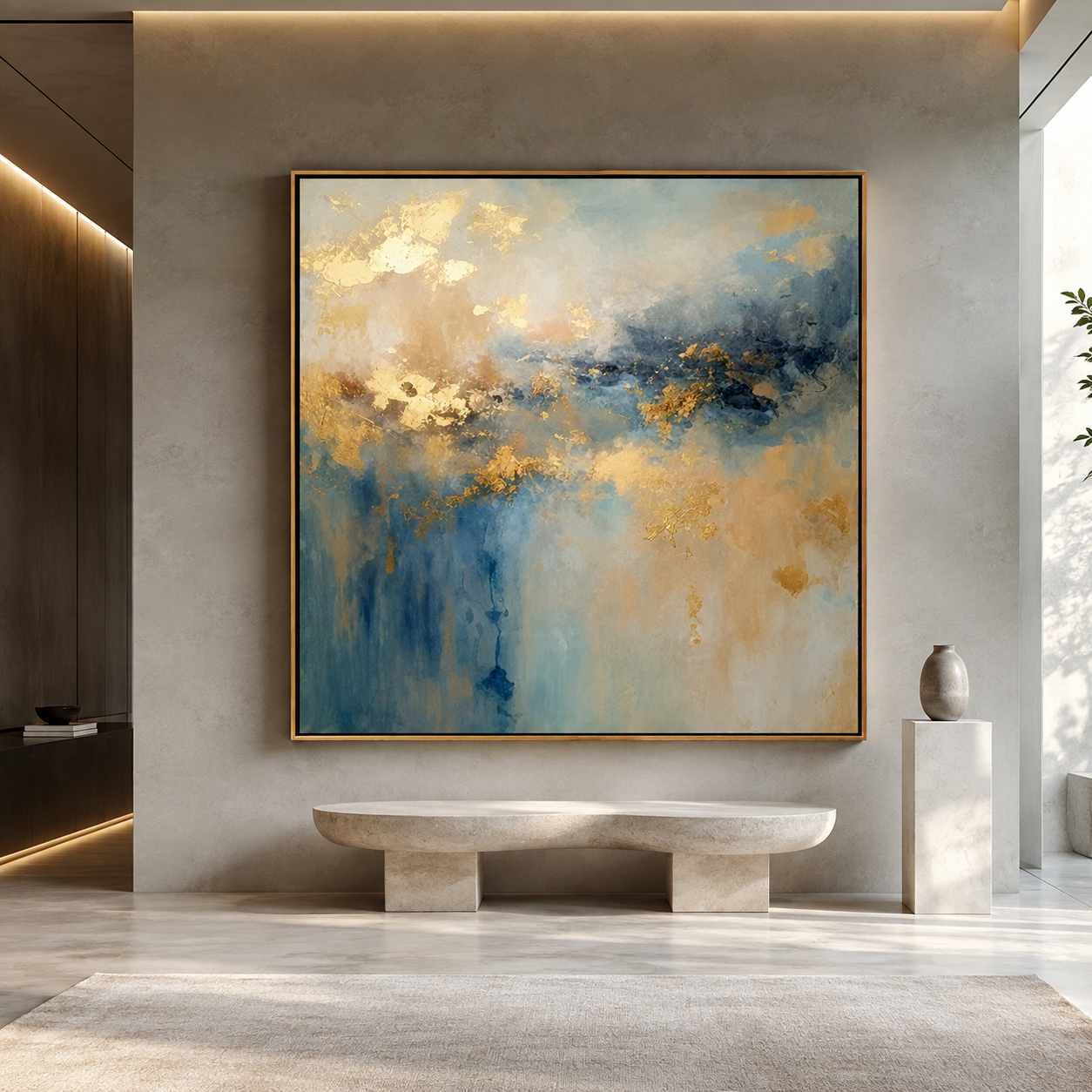 Golden Mist-Blue Abstract Ocean Painting