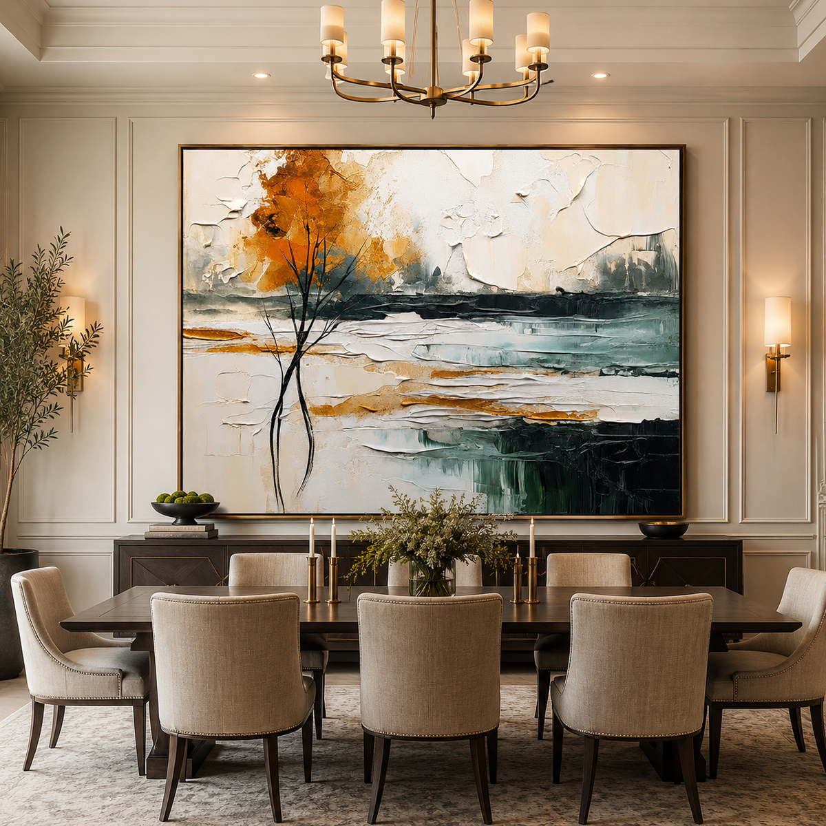 Amber Solitude-Abstract Autumn Tree Landscape Painting