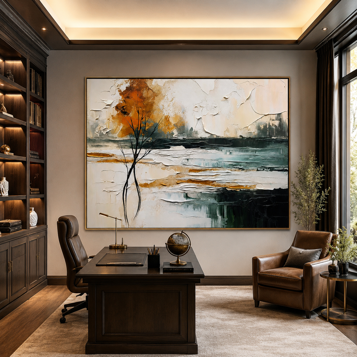 Amber Solitude-Abstract Autumn Tree Landscape Painting