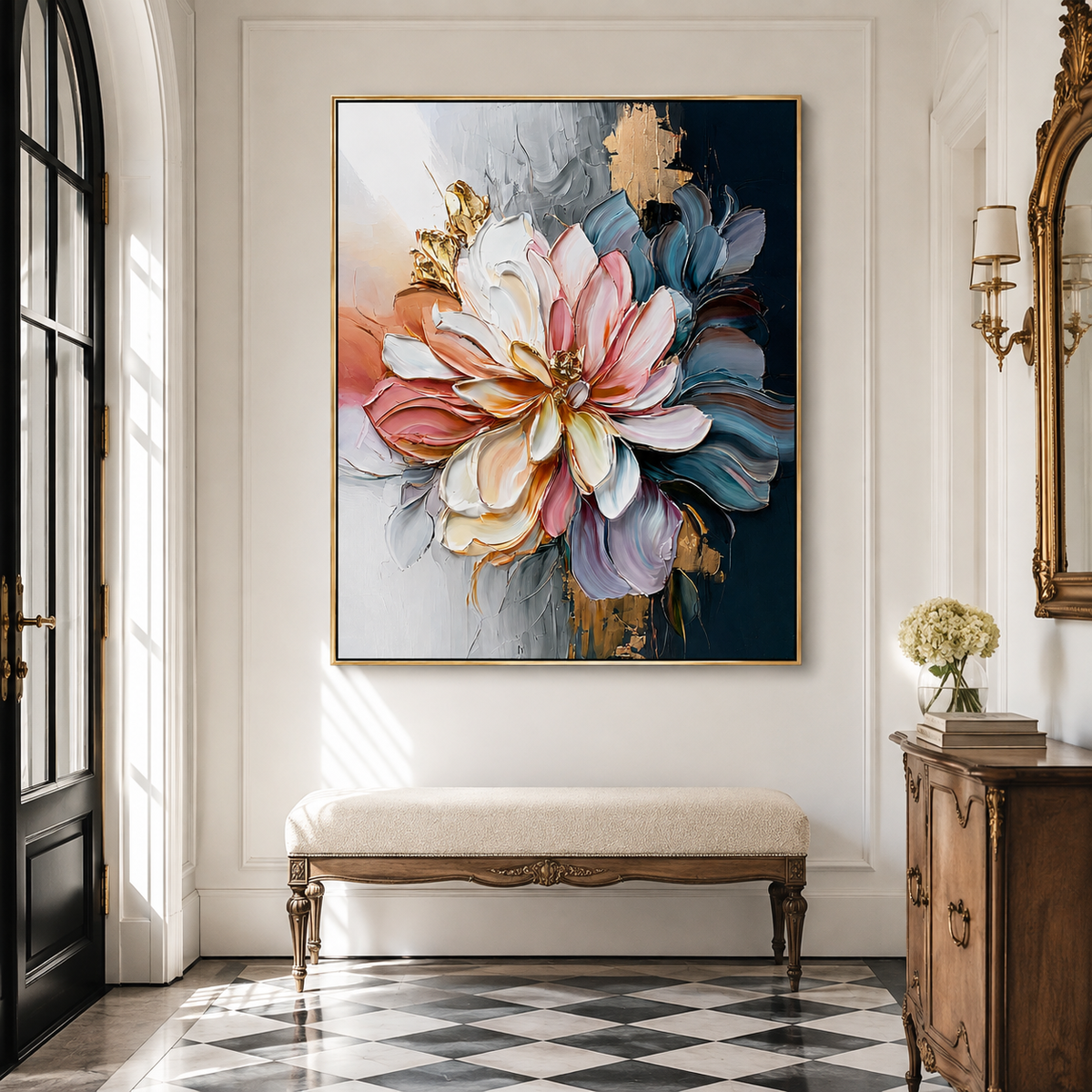 Blush Eclipse-Pink Navy Floral Painting