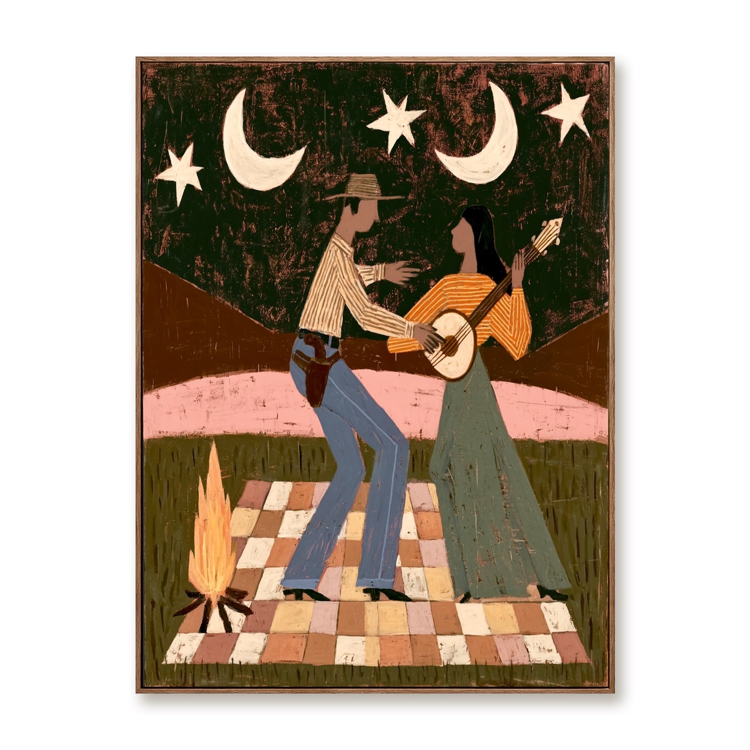 Moonlit Duet-Western Guitar Oil Painting