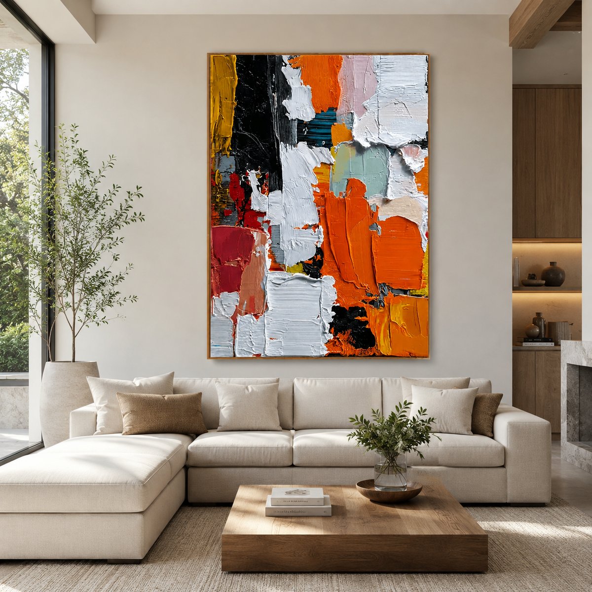 Autumn Ember Blocks-Textured Abstract Oil Painting