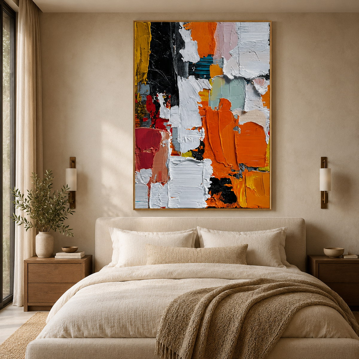 Autumn Ember Blocks-Textured Abstract Oil Painting