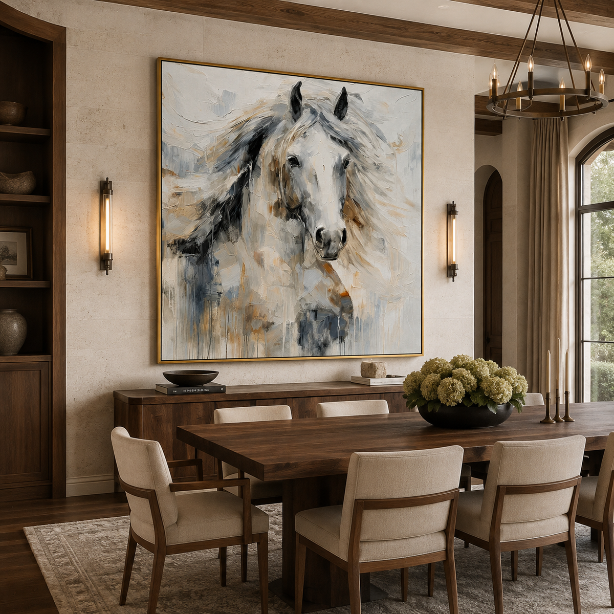 Silver Mane-White Horse Portrait Painting
