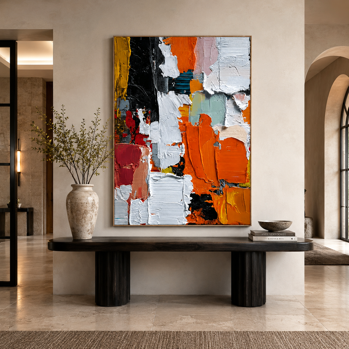 Autumn Ember Blocks-Textured Abstract Oil Painting