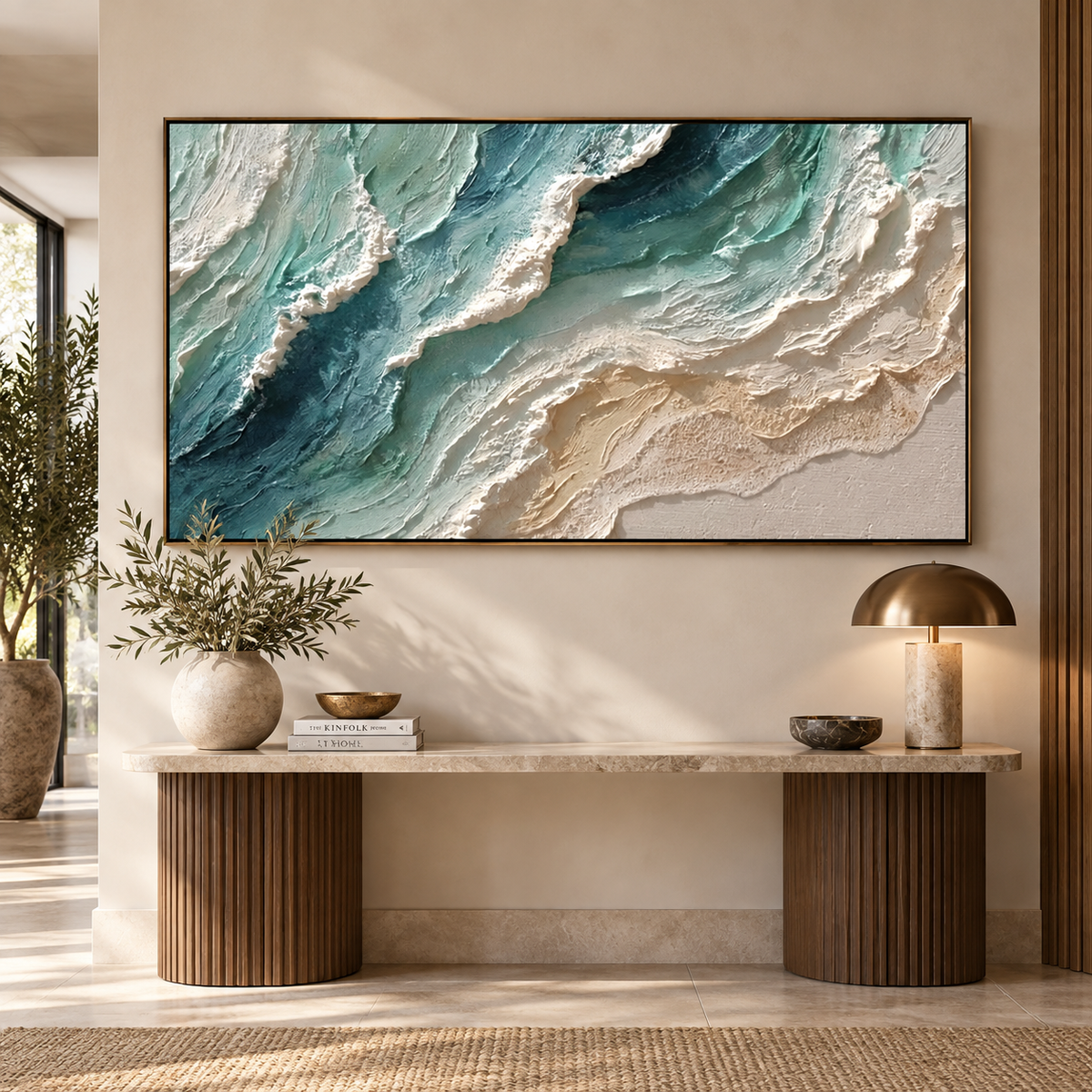 Sea Glass Drift-Aqua Shoreline Painting