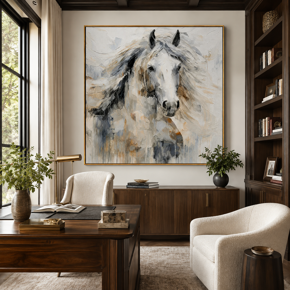Silver Mane-White Horse Portrait Painting