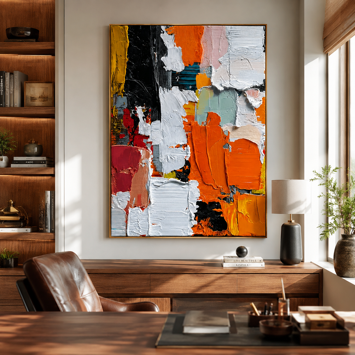 Autumn Ember Blocks-Textured Abstract Oil Painting